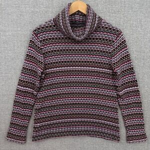 Womens Multicolored‎ Striped Turtleneck Cowl Sweater Long Texture Knit Sz S